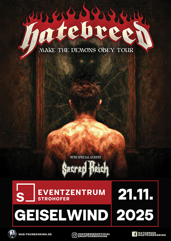 Hatebreed mit Special Guests Sacred Reich am 21.11.25 in der Musichall Geiselwind