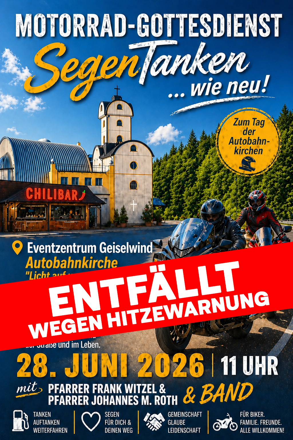 Motorrad-Gottesdienst zum Tag der Autobahnkirchen am 28.06.26 entfällt wegen Hitze
