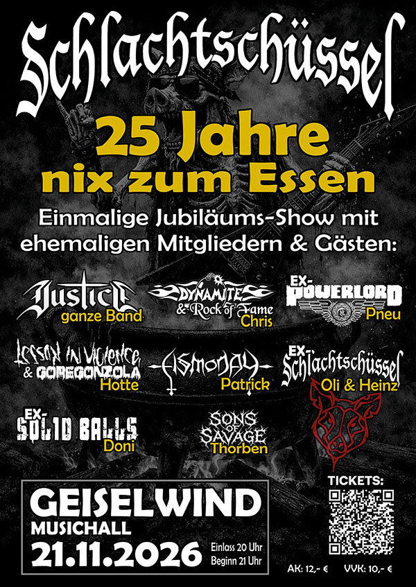 25 Jahre Schlachtschüssel am 21.11.2026 in der Musichall Geiselwind