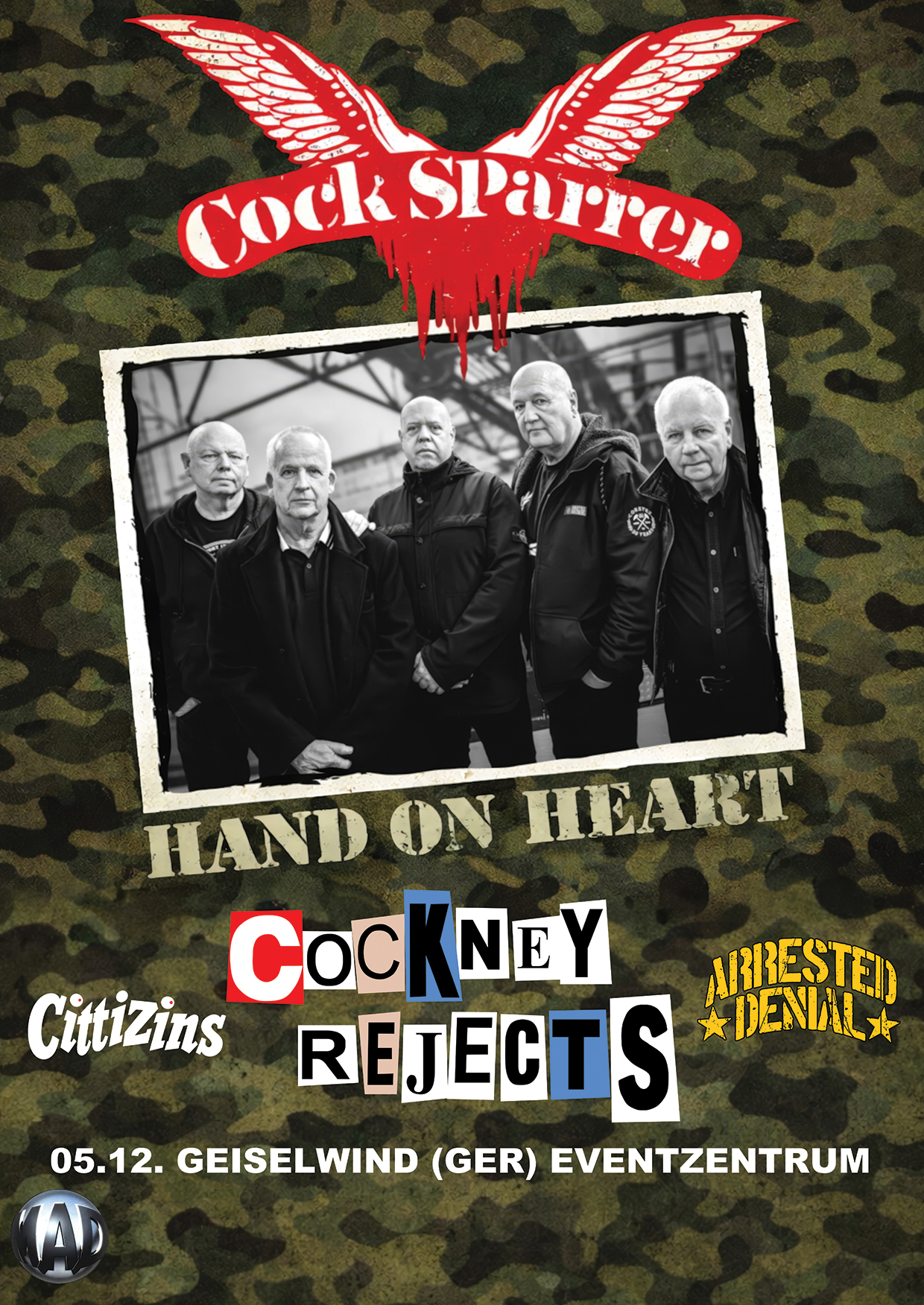 Cock Sparrer mit Cittizins, Cockney Rejects und Arrested Denial am 5.12.26 in der Eventhalle Geiselwind